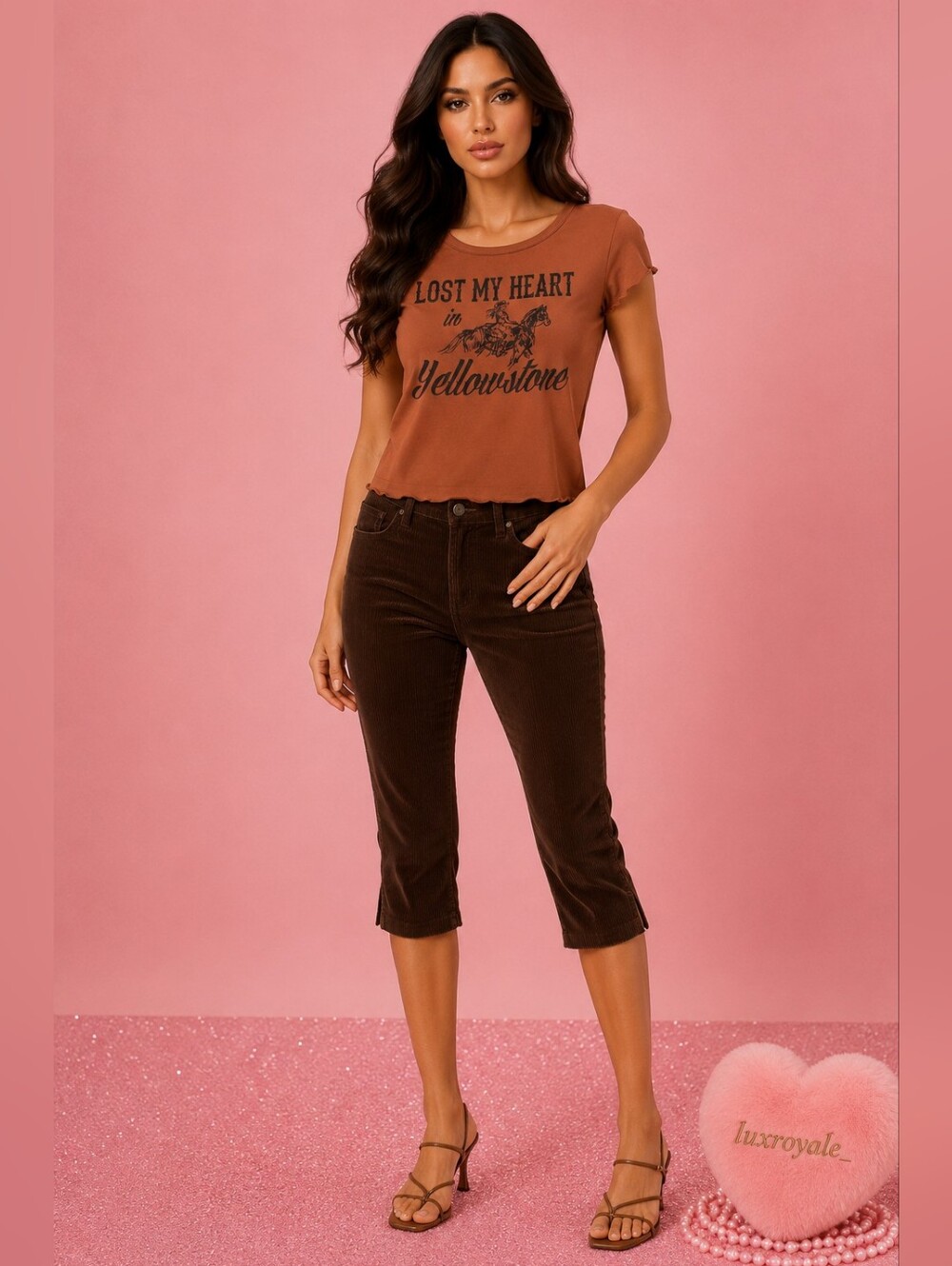 Ruby & Lace Yellowstone Graphic Crop Top Brown Western Tee Size Medium Kohl's